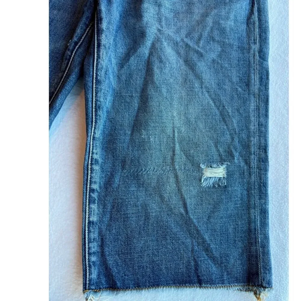 NWOT SR vs SANDRINE ROSE Cut-Off Denim Jeans Baggy Long Shorts Distressed Ripped